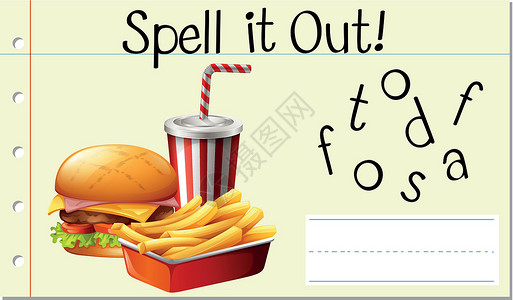 汉堡包薯条拼写出来 fastfoo设计图片