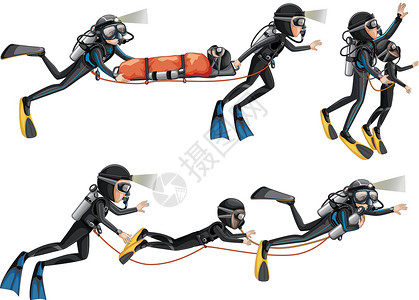 泰国潜水救援潜水员一套插画