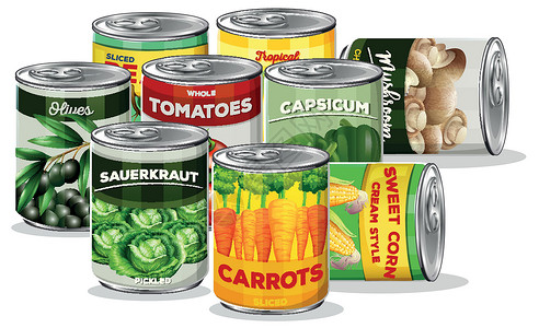 炖酸菜蔬菜罐头一套农业产品食物植物艺术绘画酸菜辣椒玉米夹子插画