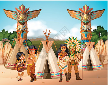营地的美国原住民印第安人坐高清图片