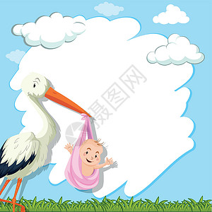 婴儿边框素材与鸟和婴儿相提并论的边框模板插画