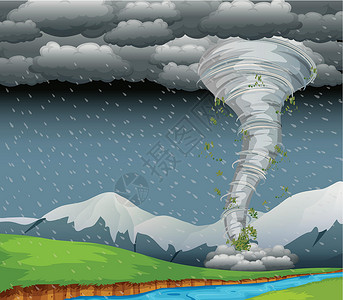 风暴云中闪电自然界的旋风气旋插图漩涡气候天气灾难台风风暴艺术夹子插画