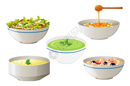 白碗里的沙拉和汤高清图片