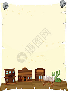 背景为西部小镇的纸质模板背景图片