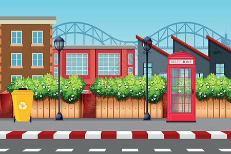 红色电话亭城市街景背景插画