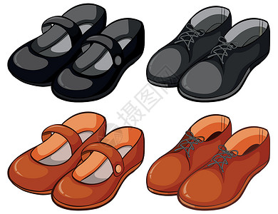 黑色皮鞋鞋子的不同设计剪裁卡通片绘画艺术夹子黑色衣服棕色配饰插图插画