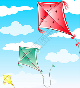 风筝工艺三只风筝在蓝色的天空中飞翔设计图片