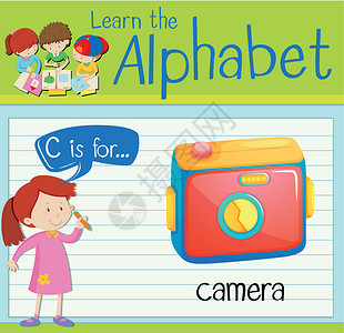 抽像摄影抽认卡字母 C 用于相机绿色孩子摄影玩具快门卡片孩子们夹子插图白色设计图片