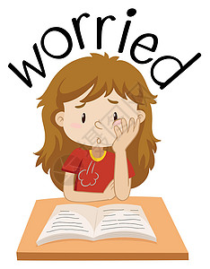 词汇书女孩担心的英语词汇设计图片