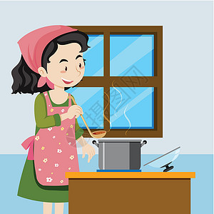 煮苏的妈妈美食厨房主妇女性食物卡通片围裙母亲绘画厨师插画