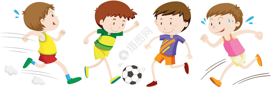足球青年男孩玩不同的运动设计图片