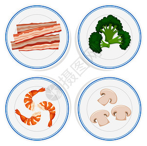 南美白虾白盘上的四种配料插画