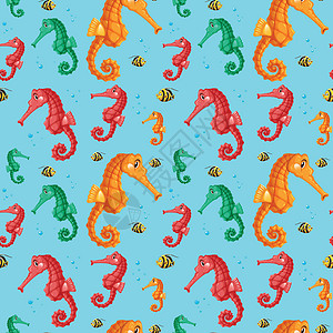 五颜六色的海马无缝模式背景图片