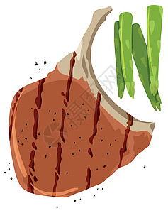 牛肉芹菜白色背景上的猪排和芦笋插画