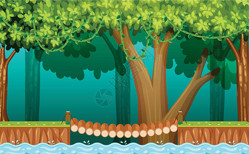 森林木桥背景图片