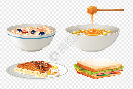 早餐蜂蜜四个不同的早餐人插画