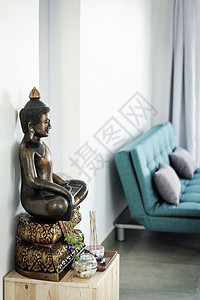 现代亚洲家庭内部设计详细设计细节的室内雕像房间客厅情调异国数字青铜背景图片