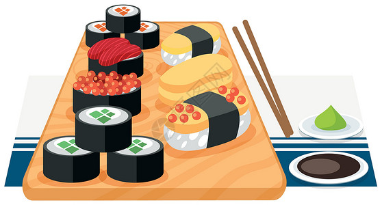 筷子寿司盘子上一套寿司插画