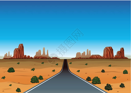 公路指示牌穿越沙漠的公路旅行插画