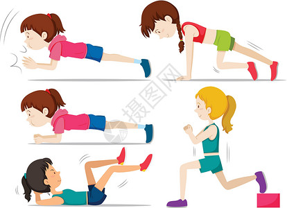 女孩健身房一组女孩做健身运动设计图片