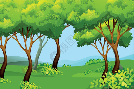 绿色森林自然景观花园艺术公园卡通片环境风景季节植物天空绘画背景图片