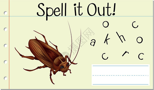 拼写英语字蟑螂字母学习剪贴插图字体写作昆虫工作夹子语言学背景图片
