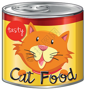 吃猫粮黄色标签铝罐猫粮插画