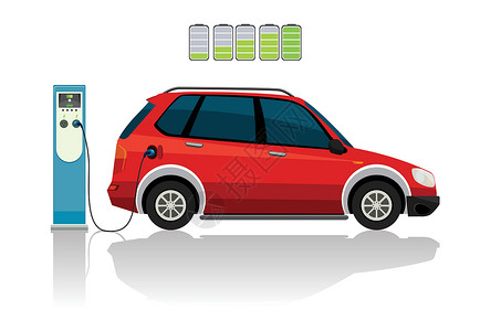 红色车辆红色电动车环境艺术车辆汽车电池夹子技术剪贴绿色生态插画