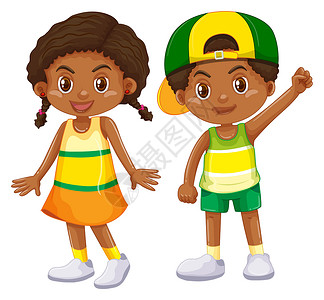 非洲孩子‘非洲裔美国男孩和女孩插图瞳孔夹子夫妻孩子们学生绘画微笑男生童年插画