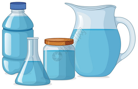 烧杯水不同类型的淡水容器插画