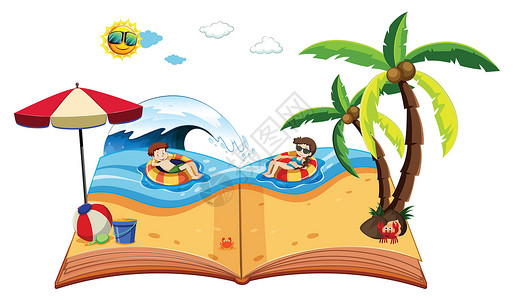 一本带有海滩场景的立体书背景图片