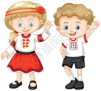 乌克兰传统穿着传统服装的乌克兰孩子插画