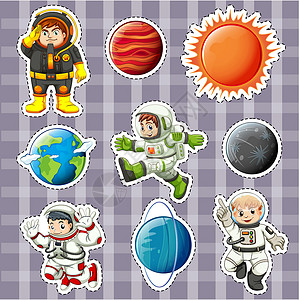 地球剪贴画带有宇航员和行星的贴纸设计设计图片