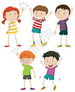 不同姿势小孩一组孩子挥手设计图片