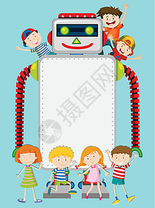 机器人和快乐的孩子模板背景图片