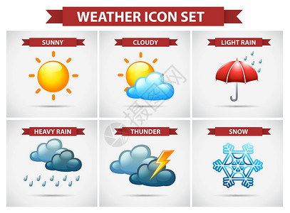 天气标识具有多种天气状况的天气图标集插画