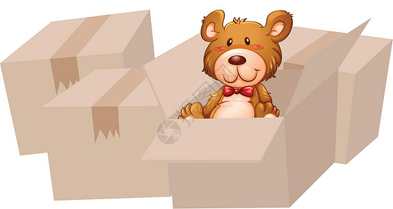 纸板箱里的泰迪熊背景图片