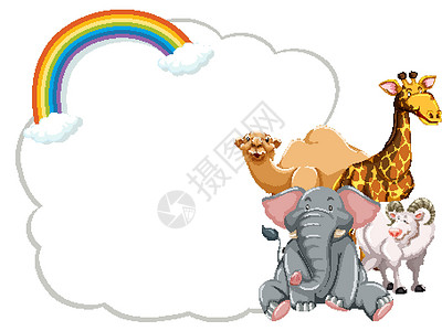 彩虹剪贴画与野生动物和 rainbo 的横幅设计设计图片