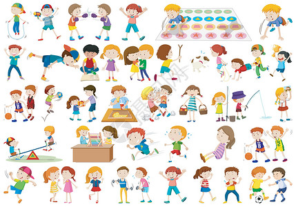 玩游戏儿童一组儿童特征教育快乐足球剪贴夹子绘画动物孩子们艺术卡通片设计图片