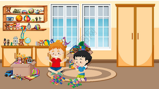 2个男孩两个男孩在房间里玩耍的场景女性孩子们学校女孩家具快乐微笑享受瞳孔喜悦设计图片
