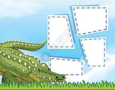注意模板上的鳄鱼卡片插图艺术框架标签动物绘画横幅文档笔记背景图片
