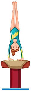 体操平衡木可爱的体操女孩在 vaul 上做倒立插画