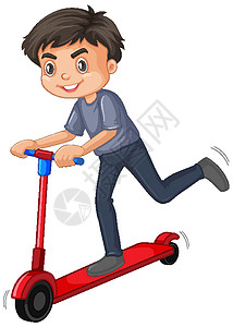 玩滑板车男孩可爱的男孩在白色背景上玩滑板车插画