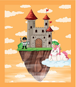 城堡场景中的独角兽背景图片
