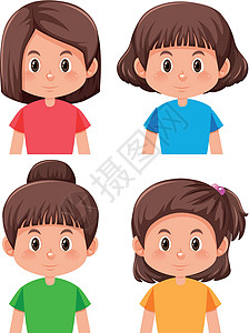鲍姑一群不同发型的女孩插画