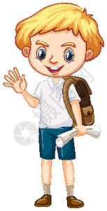 一个穿着棕色背包的快乐男孩设计图片