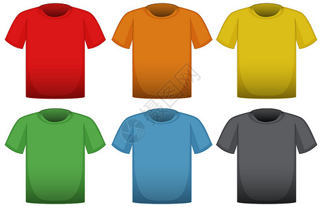 六种不同颜色的 T 恤红色空白衬衫插图面具蓝色黑色艺术衣服橙子背景图片