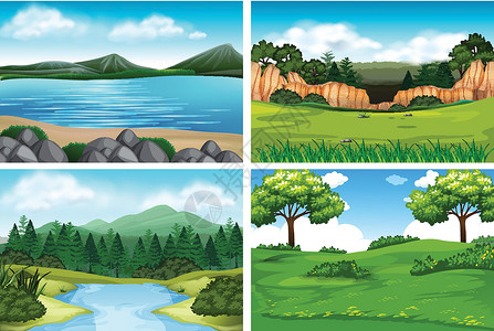 火山口湖国家公园组的自然景观场景旅行天空绿色季节国家绘画插图艺术植物插画