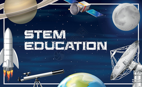 土卫二月亮土星STEM教育空间概念插画