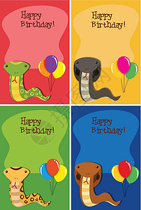 气球剪贴画一套蛇生日快乐卡设计图片